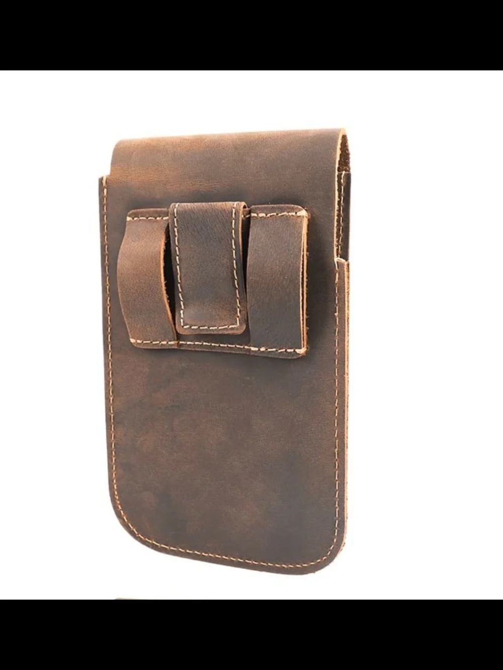 Topstache Leather Phone Holster with Belt Clip - L, Dark Brown
